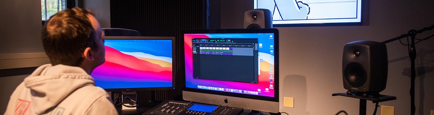 Student working on sound editing